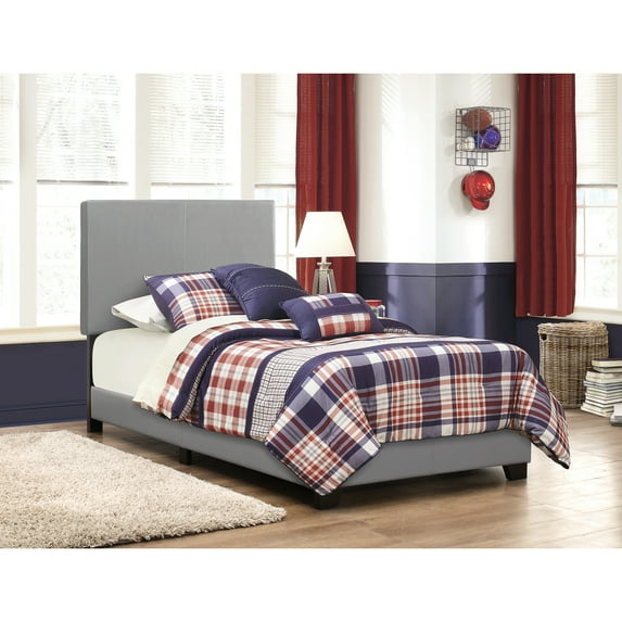 Twin Grey Faux Leather Bed With A Low-profile Design And Modern Bedroom Aesthetic Panel Upholstery Stylish Appeal