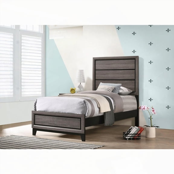 Twin Grey Oak Panel Bed - Customizable Finish Options