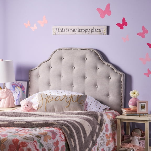 Twin Headboard In Grey With Gorgeous Button Stitching And Adjustable Legs Sized Featuring Sophisticated Tufting