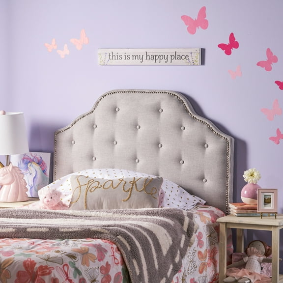 Twin Headboard With Grey Upholstery And Sophisticated Button Tufting Diamond Stitch Fabric Stylish Nailhead Trim