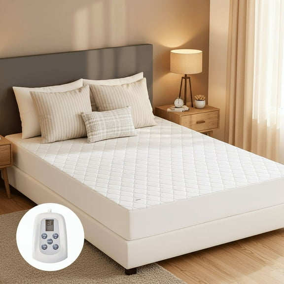 Twin Heated Mattress Pad, Quilted Electric Bed Warmer, 12 Heat Settings, 10-Hour Auto Shut-Off, Machine Washable, ETL Certified (75×39")