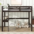 thumbnail image 1 of Twin High Loft Bed, Rubber Wood Loft Bed with Safety Guardrail, built-in desk, ladder,Espresso, 1 of 9