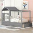 thumbnail image 1 of Twin House Bed, Wood Montessori Floor Bed with Drawer, Low Canopy Platform Bed Frame with Roof and Window, Playhouse & Space-Saving Design House Bed Frame with Slat for Kids Teens Boys Girls, Gray, 1 of 9