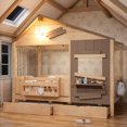 thumbnail image 1 of Twin House-Shaped Kid's Bed with Built-in Bookshelf & Light Bulb, Wooden Platform Bed Frame with 2 Drawers & 5 Round Hooks, 1 of 9