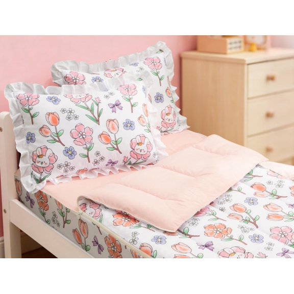 Twin Kid Comforter Set Rabbit Kid Bedding, All in one Zipper BeddingWhitepink,Twin