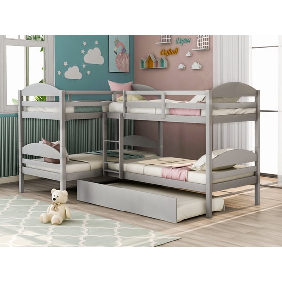 Twin L-Shaped Bunk bed with Trundle-Gray{OLD SKU:LT000024AAE}