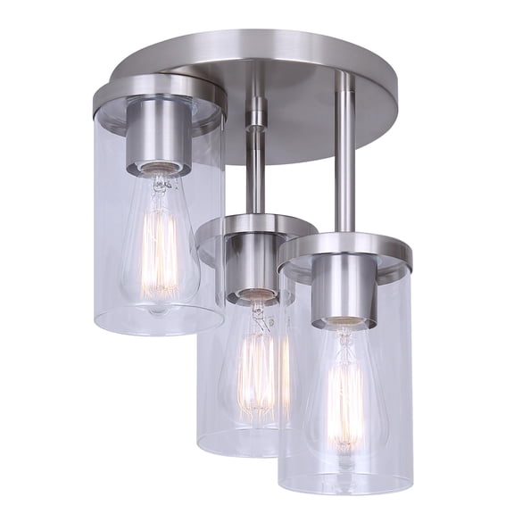 Twin Lakes 3-Light Semi Flush Mount Ceiling Light, Brushed Nickel Finish Modern Coastal Style with Clear Glass Shades Lighting for Bedroom, Bathroom, Kitchen, Entryway