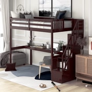 Twin Loft Bed with 3 Storage Staircase and Built-in Desk Twin Loft Bed Frame with Staircase for Kids, Teens Bedroom, Guest Room Furniture, No Box Spring Needed(Espresso)