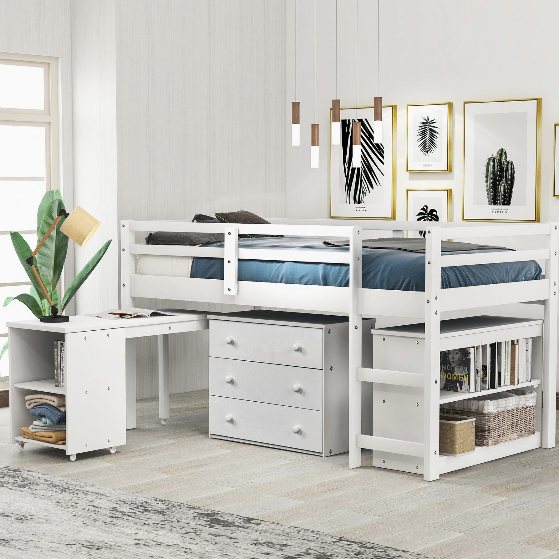 Twin Loft Bed Design | Three Rung Ladder & Safety | High - Grade Pine ...