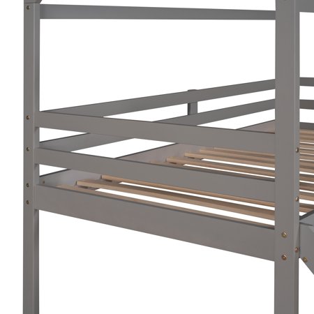 Twin Loft Bed House Bed with Slide Grey