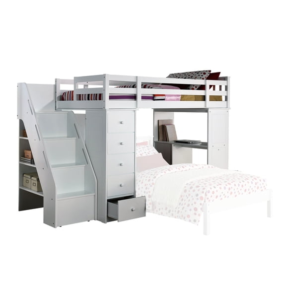 Twin Loft Bed In White Finish - Reversible Bookcase With Storage Stylish Bedroom Option