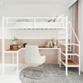 thumbnail image 1 of White Twin Loft Bed with L-Shaped Desk & Stairs, Large Iron Storage Frame, 77.5" Space-Saving Design for Bedroom, Study, Home Office, 1 of 6