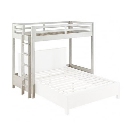Twin Loft Bed with 1 Queen Bed and Fixed Ladder White - Saltoro Sherpi