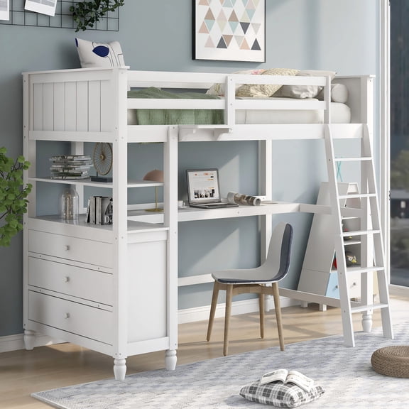 Twin Loft Bed with Desk and Storage Function / Save Space and Maximize Functionality