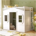 thumbnail image 1 of Twin Loft Bed with Ladder, White Solid Wood House Bunk Bed Frame for Teens, Space Saving Design with Guard Rails, No Box Spring Needed, 1 of 10