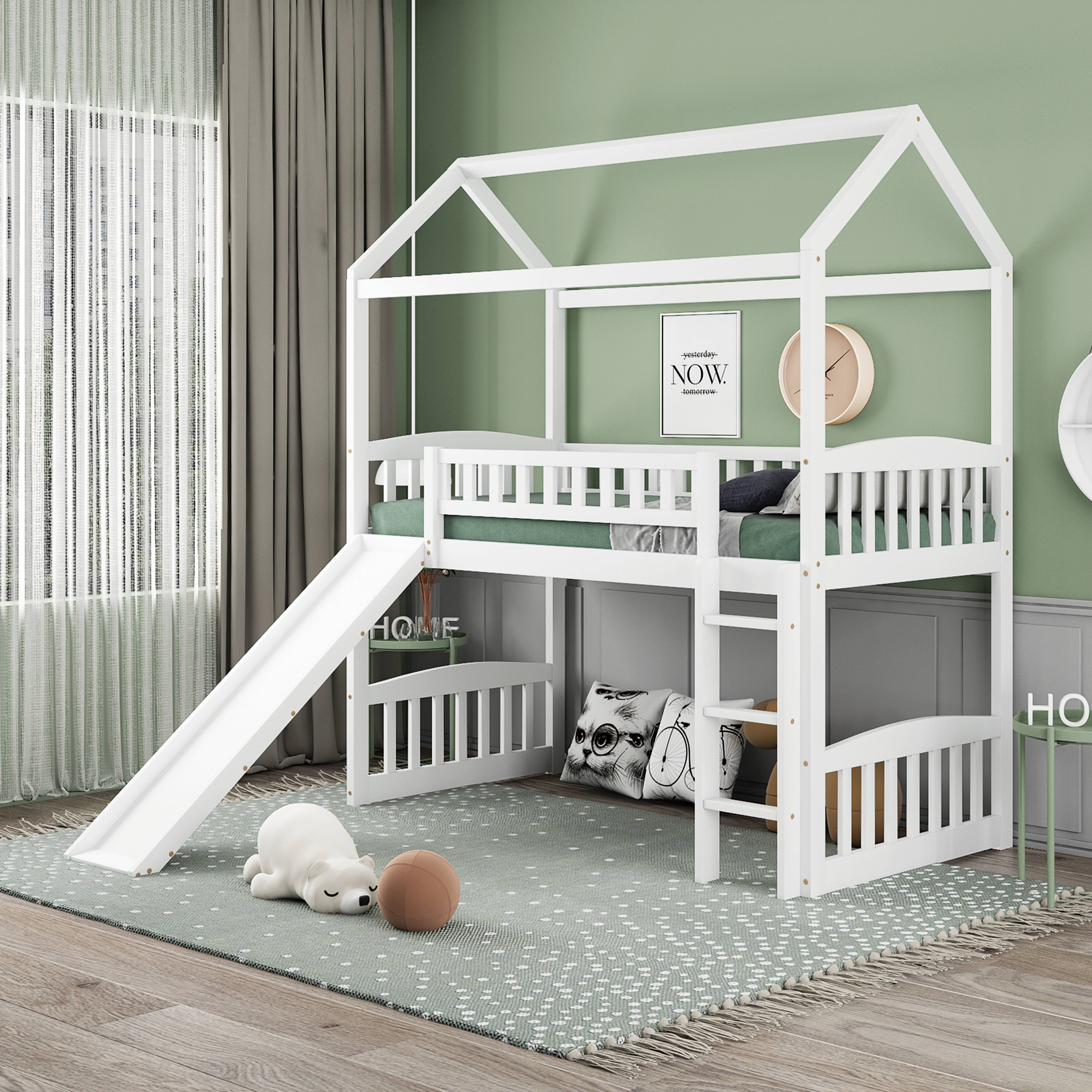 Pink Walmart Loft Bed With Slide Merax Twin Size House Loft Bed