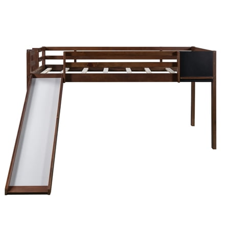 Twin Loft Bed with Slide, Stair and Chalkboard, Wood Loft Bed No Box Spring Needed