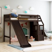 Twin Loft Bed with Slide and Storage for Kids No Box Spring Needed