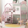 thumbnail image 1 of Twin Loft Bed with Stairs, Metal House Loft Bed with Storage Box, Heavy Duty Low Loft Bed Twin Size Frame-Pink, 1 of 9