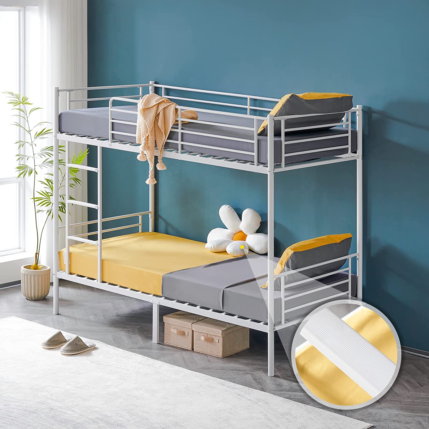 Twin Loft Bed with Stairs Metal Loft Bunk Bed with Safety Guard Rails