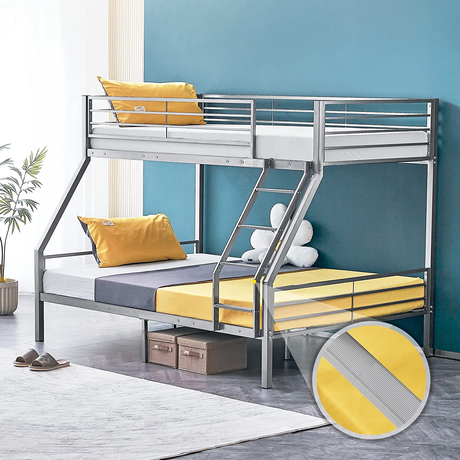 Twin Loft Bed with Stairs Metal Loft Bunk Bed with Safety Guard Rails