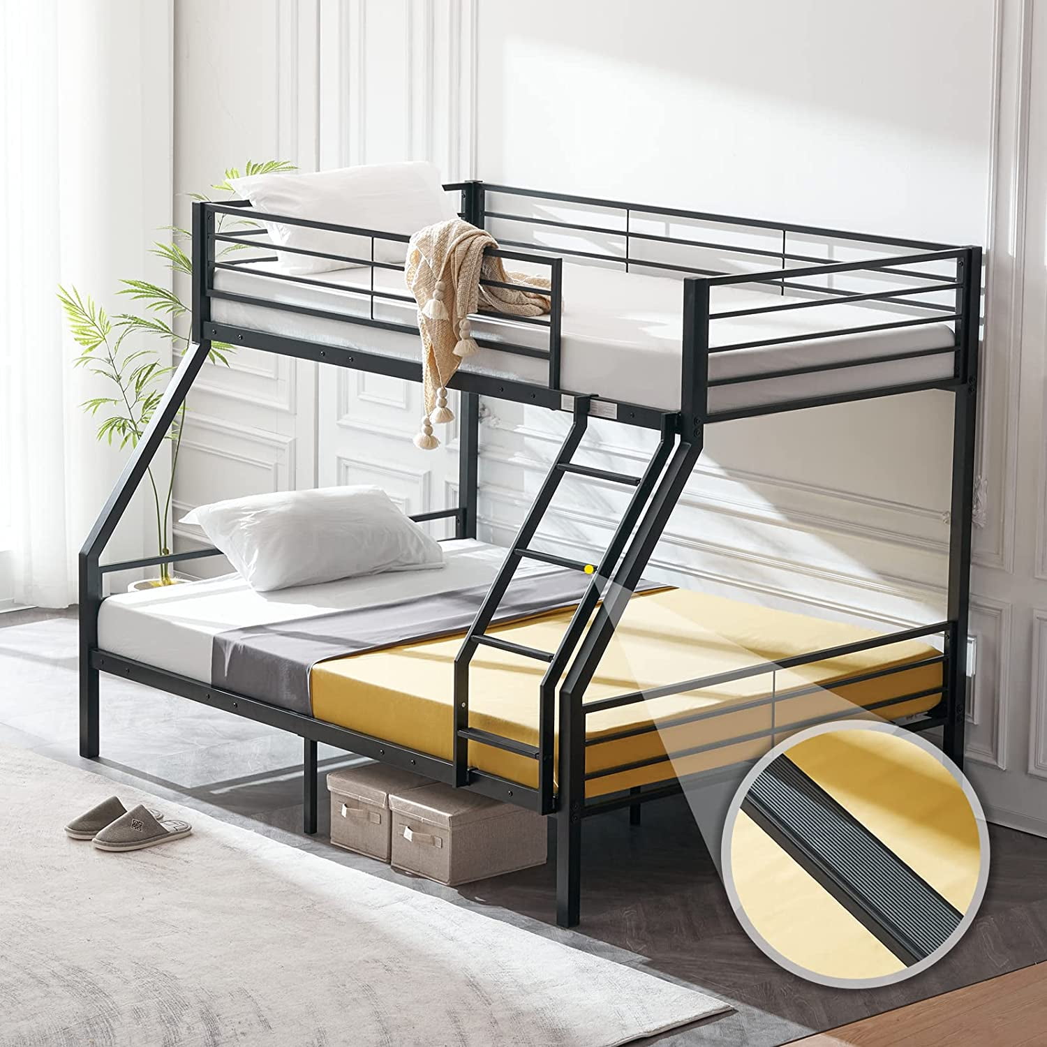 Twin Loft Bed with Stairs Metal Loft Bunk Bed with Safety Guard Rails & Flat Ladder Rung/Rubber