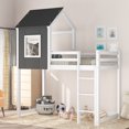 thumbnail image 1 of Twin over Twin Low Bunk Bed, Loft House Bed with Roof, Front Window, Ladder, Fence-shaped Guard Rail, Pine Floor Bunk Bed for Kids, Bedroom, Apartments, No Box Spring Needed, 1 of 8