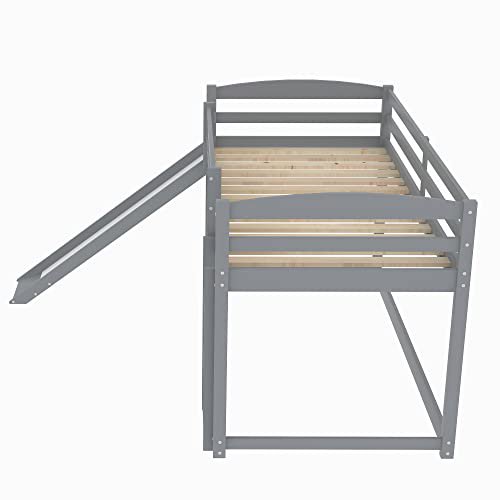 Twin Low Bunk Bed, Solid Wood Twin Over Twin Bunk Bed Frame with Full