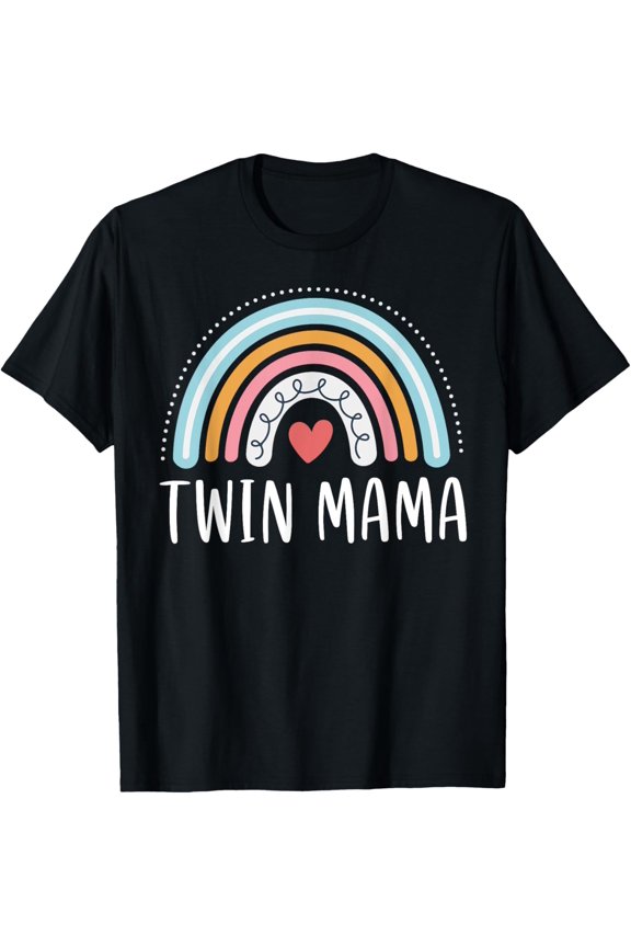 Twin Mama Gifts For Women Funny Mom Of Two Rainbow T-Shirt