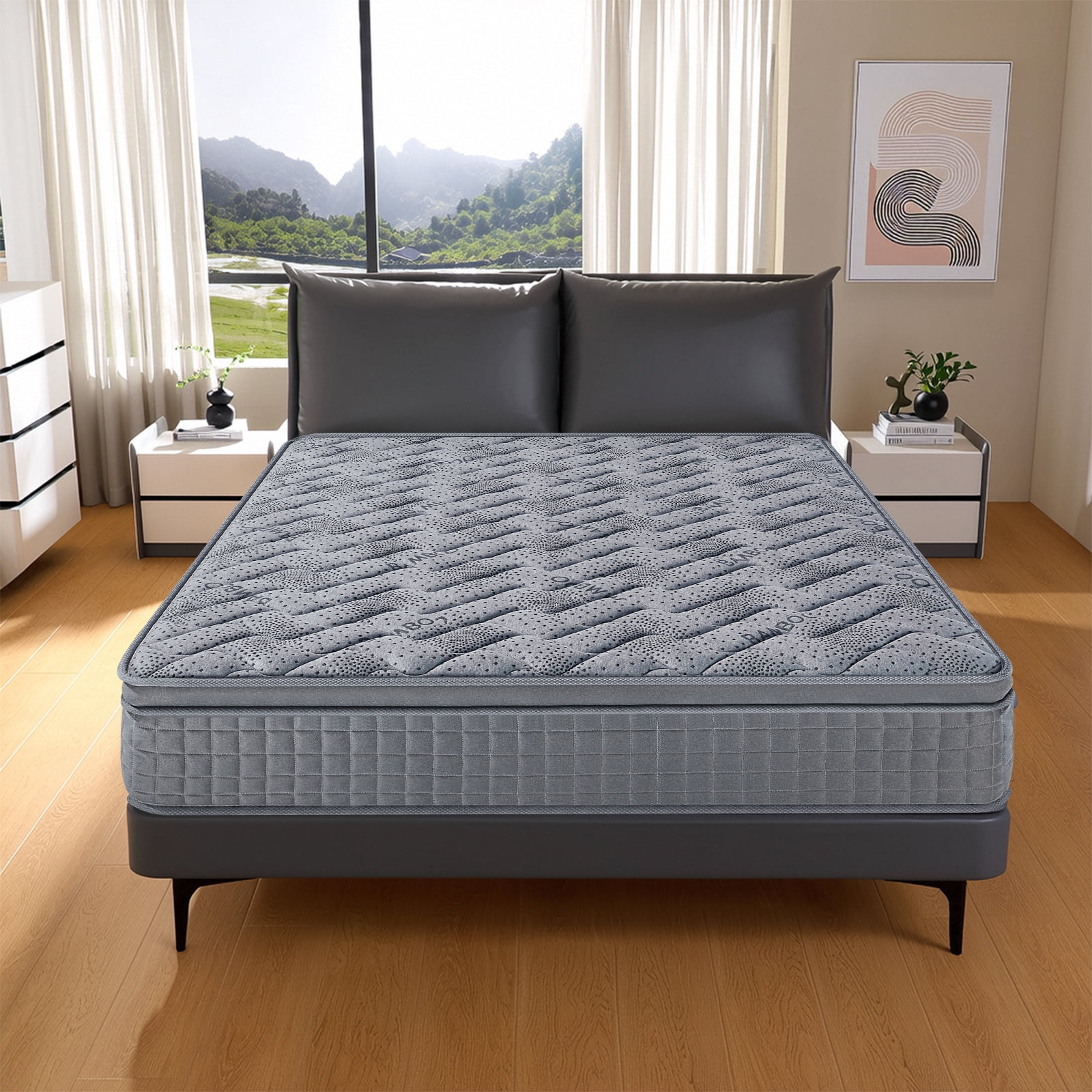 Twin Mattress, 12 Inch Hybrid Mattresses Grey, Euro Top Mattress Medium Firm for Back & Lumbar Support, Individual Pocket Spring Bed for Motion Isolation & Pressure Relief