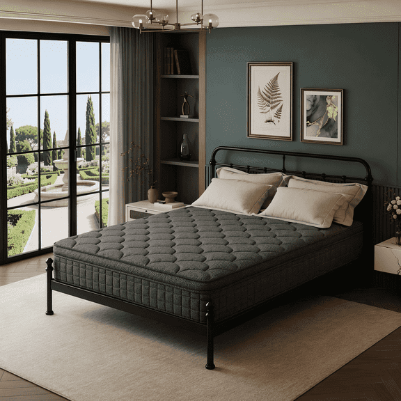 Twin Mattress 12 inch, Twin Size Hybrid  with Individually Wrapped Coils, Medium  Mattresses in a Box  (Dark Gray)