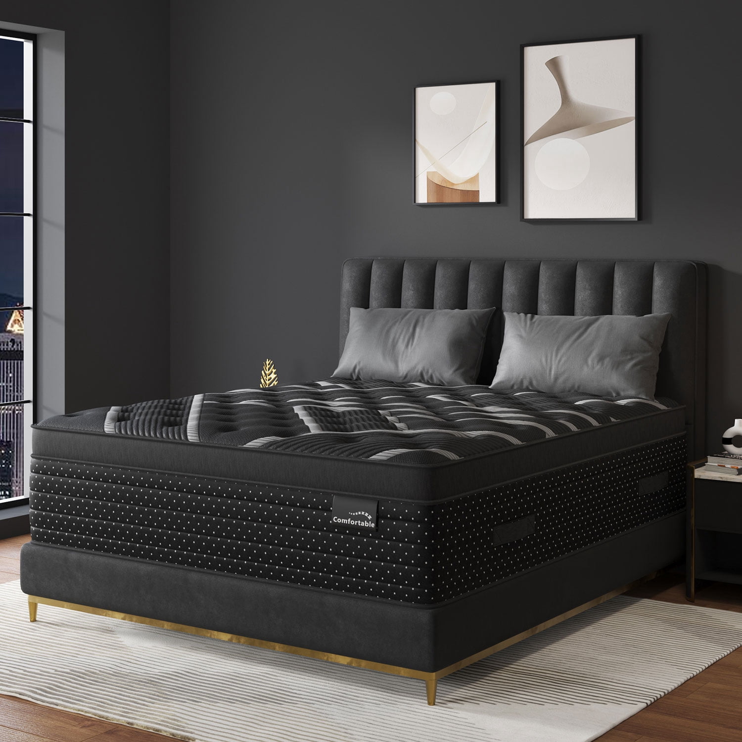 LuckyLotus Twin Mattress 14 inch Hybrid Twin Size Mattress in a Box Gel Memory Foam & Pocket Springs Medium Firm Pressure Relief Strong Edge Support Black