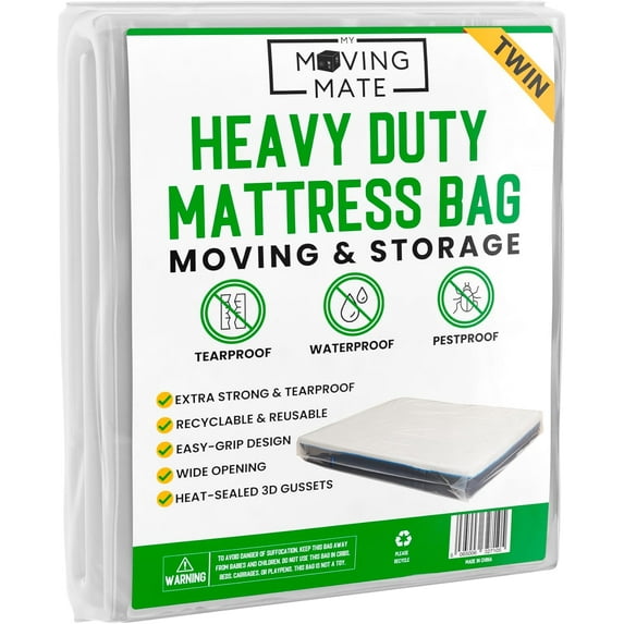 Twin Mattress Bag for Moving and Storage - 5 Mil Mattress Cover for Moving and Storage - Mattress Protector Storage Bags - Heavy Duty, Reusable, Tearproof