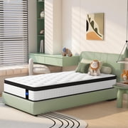 Twin Mattress, PAPROOS 12 inch Hybird Gel Memory Foam Mattress in a Box, Wrapped Pocket Hybird Spring Mattress, Twin Size Mattress, Medium Firm, Edge Support, Pressure Relief, CertiPUR-US, White