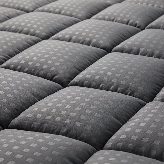 Twin Mattress Pad Quilted Fitted Mattress Protector Cooling Pillow Top Mattress Cover Breathable Fluffy Soft Mattress Topper with 8-21" Deep Pocket, Dark Gray