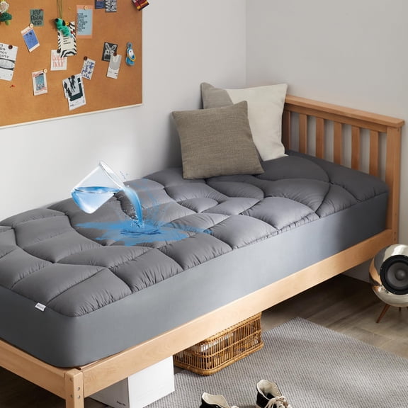 Twin Mattress Protector Waterproof, 5-Layer Quilted Topper with Noiseless Design, Machine Washable Pad for 8"-21" Mattress, Grey