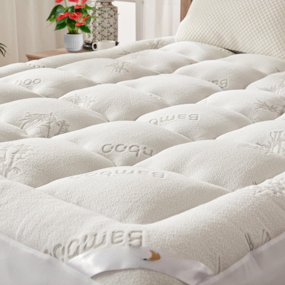 Twin Mattress Topper Viscose Derived From Bamboo  Thick Pillow Top Pad With Stretchable Pockets For 6-15 Inches Soft Breathable Back Pain Relief