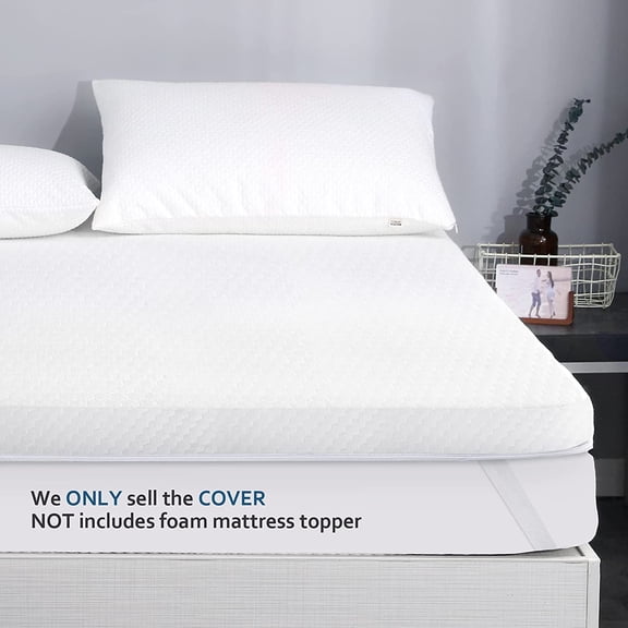 Twin Mattress Topper Zippered Cover, 3–4 Inch Removable Cover with Straps, Soft Protective Bedding Cover for Foam or Latex Toppers