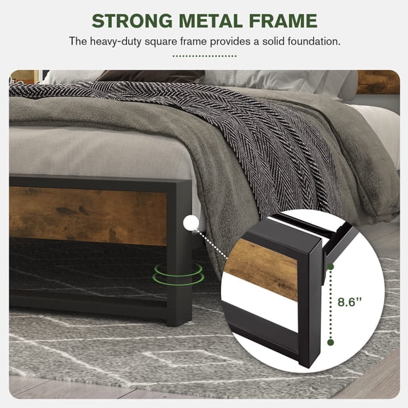 Twin Metal Bed Frame with Headboard, 12 Inch Underbed Storage Platform, No Box Spring Needed, Heavy Duty Support Legs for Bedroom, Black