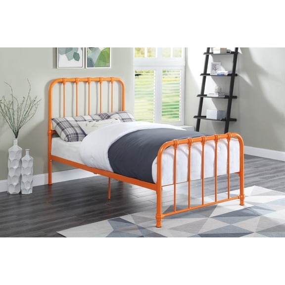 Twin Metal Bed With Orange Appeal, No Box Spring, Bedroom Element Twin-size Frame In Gorgeous Orange, Spring Needed
