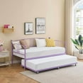 thumbnail image 1 of Twin Metal Daybed with Trundle, Pullout Trundle Bed Frame with Arched Headboard, Guest Sofa Bed with Steel Slat Support, No Box Spring Required, Easy Assembly, for Living Room, Bedroom, Purple, 1 of 8