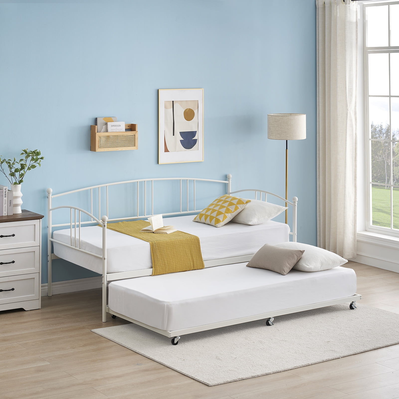 Twin Metal Daybed with Trundle, Twin Size Daybed Frame with Pullout ...