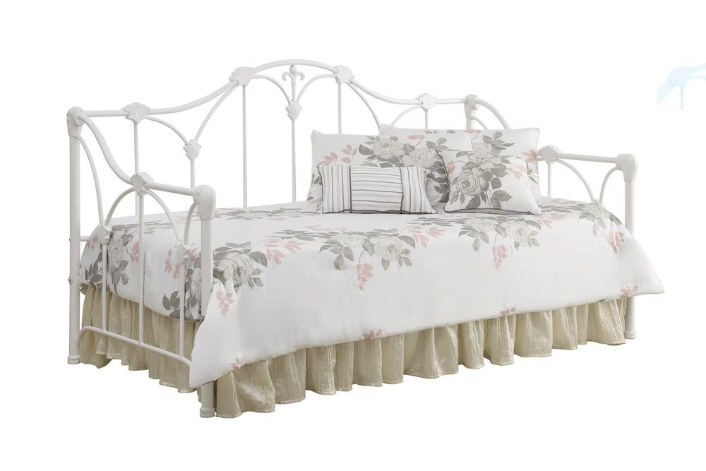 White Metal Twin Daybed with Headboard and Slats