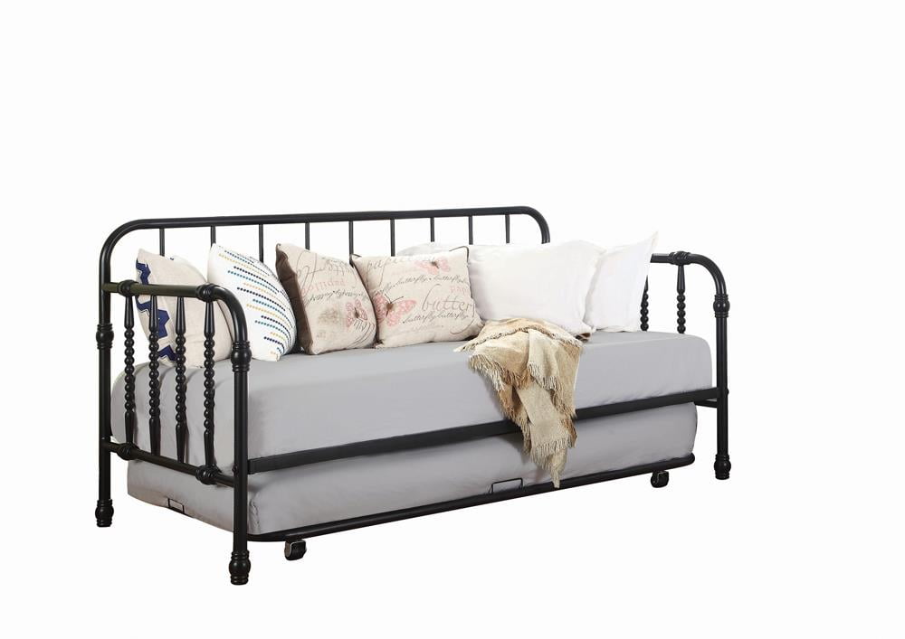 Black Twin Metal Daybed with Trundle and Headboard