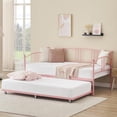 thumbnail image 1 of Memoryfield Twin Metal Daybed with Trundle, Pullout Trundle Bed Frame, Guest Sofa Bed with Steel Slat Support & Arched Headboard, No Box Spring Required, Pink, 1 of 6