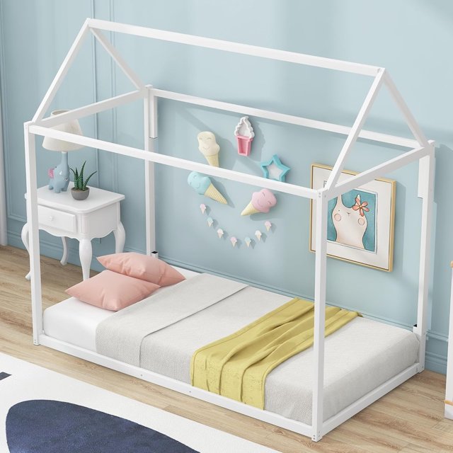 Twin Metal House Bed House Shape Floor Bed Frame HouseShaped Design