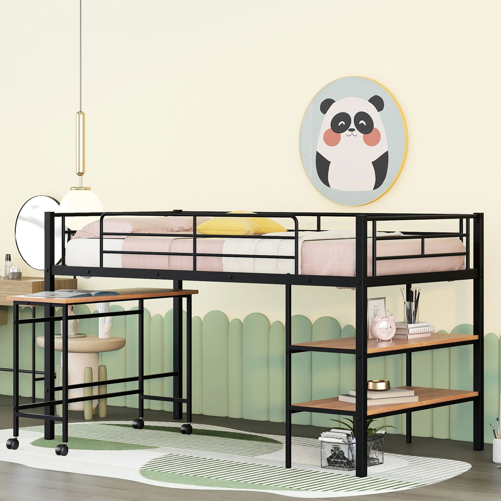 Twin Metal Loft Bed, Black - Under - Bed Desk for a Perf…