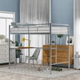thumbnail image 1 of Twin Size Metal High-Rise Bed Frame with Built-in Desk and Guardrails, Silver, Bedroom, 1 of 12