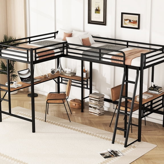 Twin Metal + MDF Loft Bed - Built - in Desks for Home Office - Family Sleep and Lake House Retreat - Sturdy and Stylish