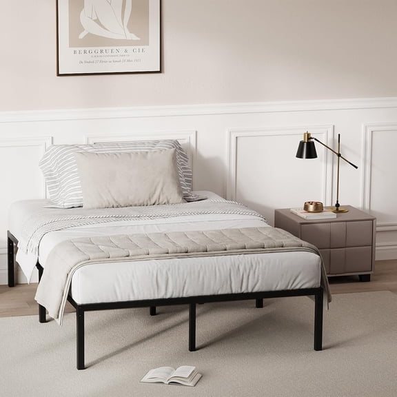 Twin Metal Platform Bed Frame, 16" High with Under-Bed Storage, Heavy-Duty 1,000 lbs Steel Slats, Noise-Free, Easy Assembly, No Box Spring, Black